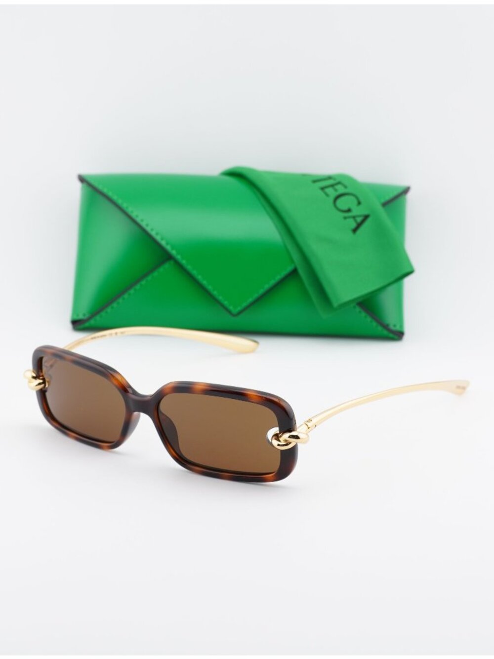 Bottega Veneta BV1439S 002 Rectangle Sunglasses - Havana/Gold / Brown